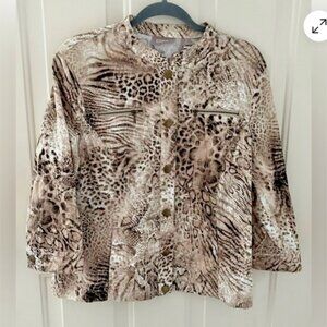 Chico's size M Jacket Cotton Stretch Tan Animal Print
